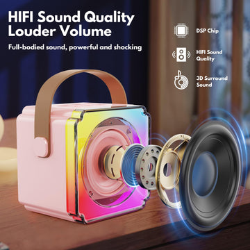 Karaoke Machine, Portable Bluetooth Speaker With Wireless Microphones, Birthday Family Party Gifts For Kids Girls Boys 3 4 5 6 7