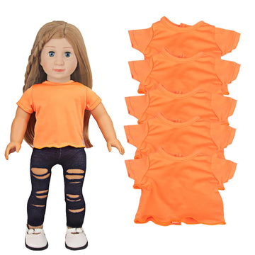AugFrog 5 Pcs 18 Inch Doll T-Shirts, Summer Outfit Doll Clothes Accessories - Short Sleeve Classical Tees (Orange)