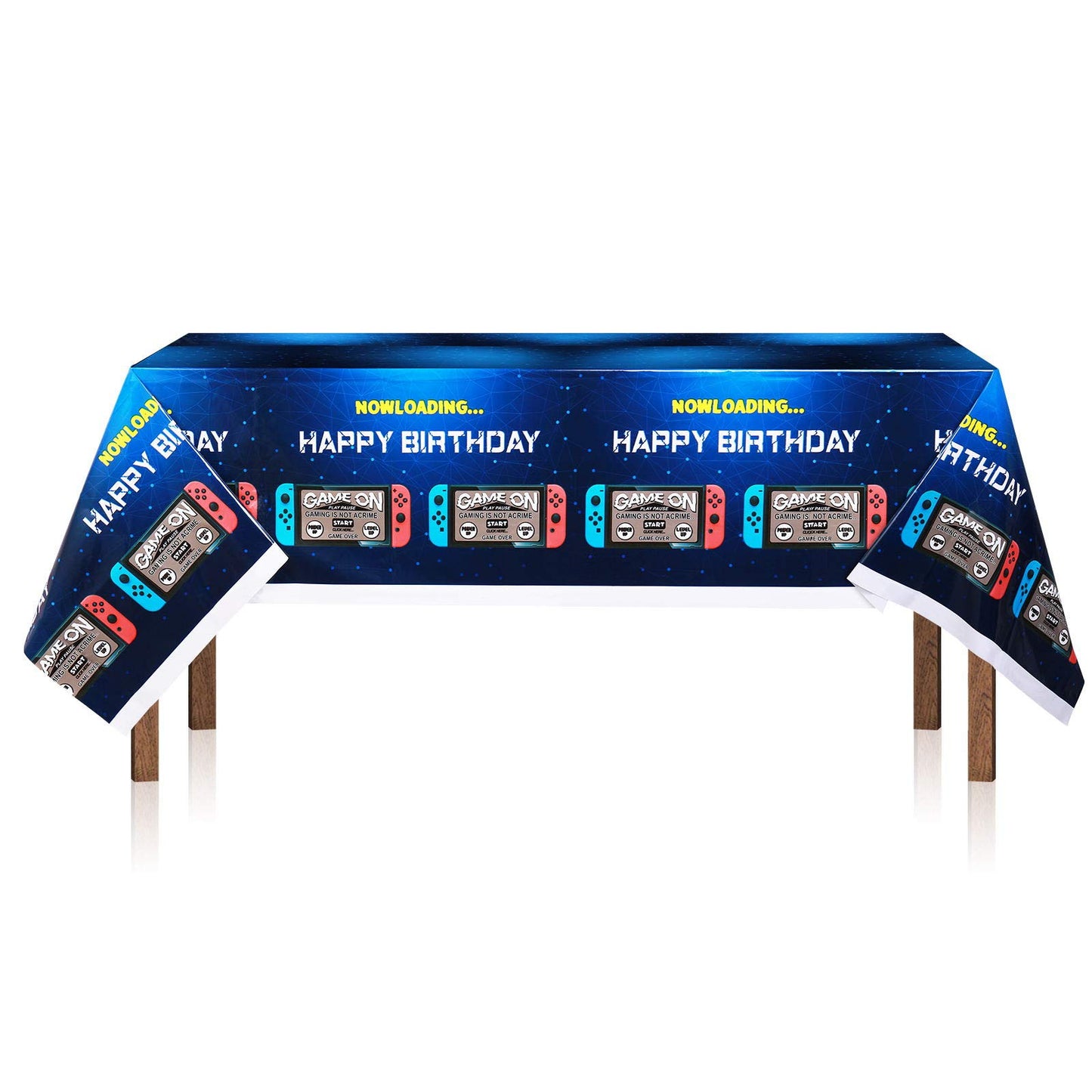 2Pcs Blue Video Game Party Tablecloth | 54 x 108 In| Video Game Birthday Party Decoration Rectangular Disposable Plastic Table C