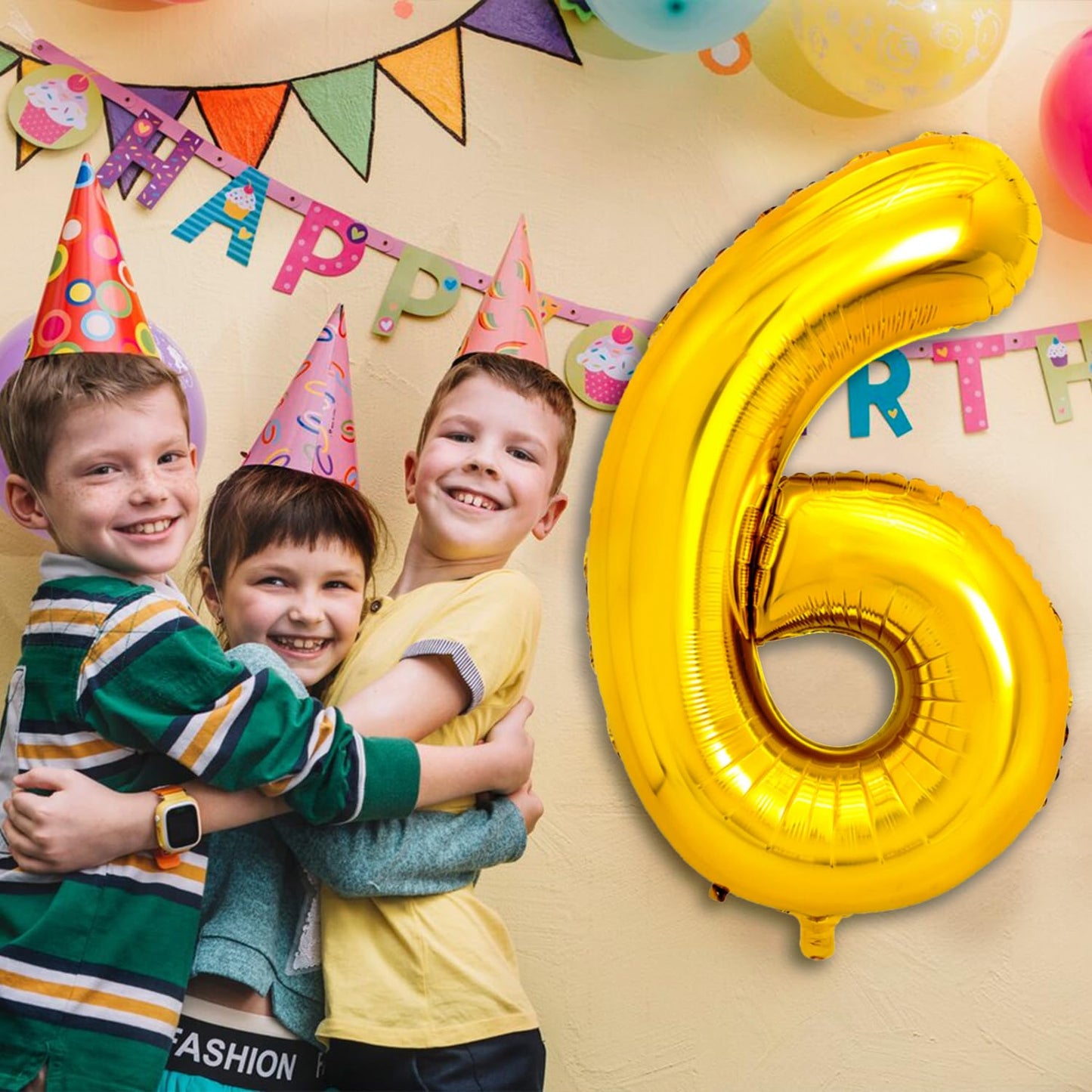 Pigetale Gold Number 6 Balloon 40 Inch, 6Th Birthday Balloon Digit Helium Balloons 0-9 For Boy Girl, 16 26 60 61 65 Foil Mylar B