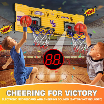 Fbsport Basketball Hoop Indoor, 2 Player Door Basketball Hoop Indoor Mini Basketball Hoop With 4 Balls And Led Light, Over The D