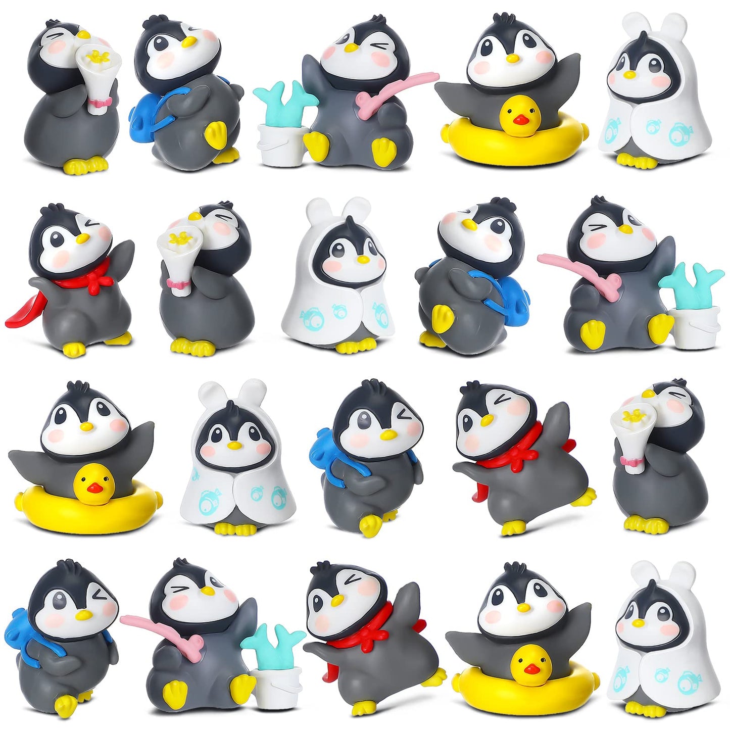 Macarrie 20 Pcs Penguin Figurines Cute Penguin Characters Toys Penguin Figures Cake Toppers Decorations Winter Small Penguin Fig