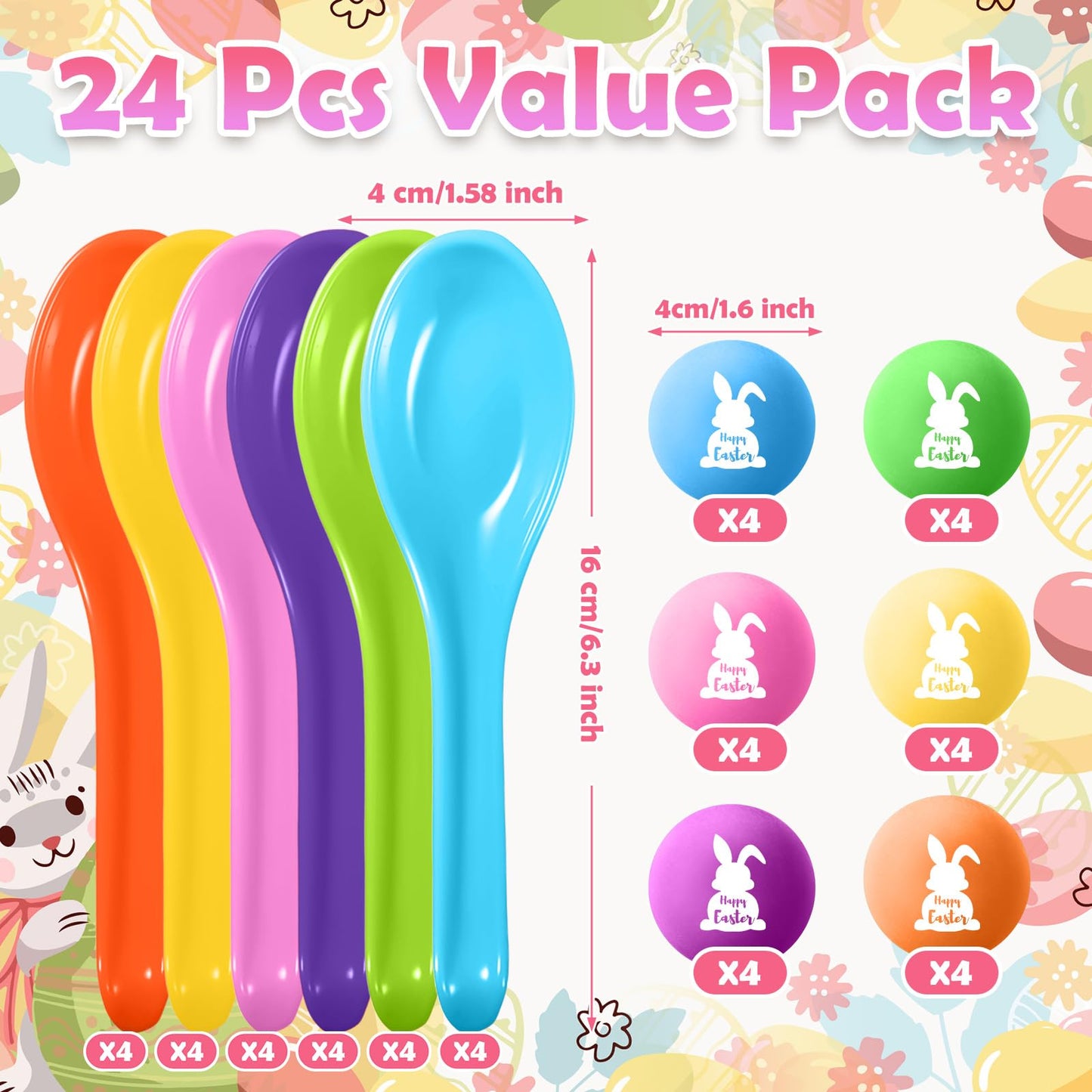 JellyArch 24 Set Easter Egg Spoon Race Game Sets for Kids, Easter Game Spoon Relay Race Toy Set for Family Activity Indoor Outdo