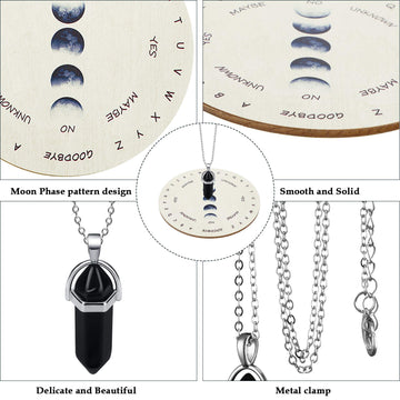 Pendulum Board For Divination Moon Phase Pendulum Board Dowsing Divination Metaphysical Message Board Wood Carven Board With Crystal Dowsing Pendulum Necklace Witchcraft Wiccan Altar Supplies, 4 Inch