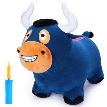 iPlay, iLearn Bouncy Pals Bull Hopping Horse - Plush Inflatable Ride-On Toy, Medium, Blue, Model 850006959389, Perfect for Kids 18 Months to 5