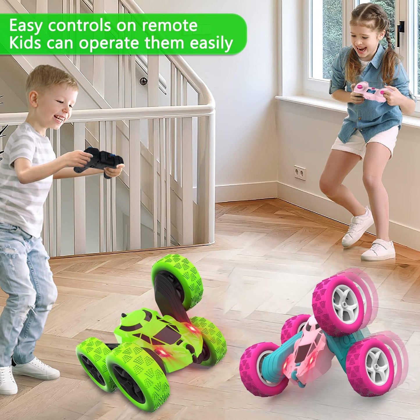 Remote Control Car - RC Car Toys for Boys - 4WD 2.4Ghz Double Sided 360 Rotating RC Cars, Birthday Gifts for Kids Age 6 7 8-12 f
