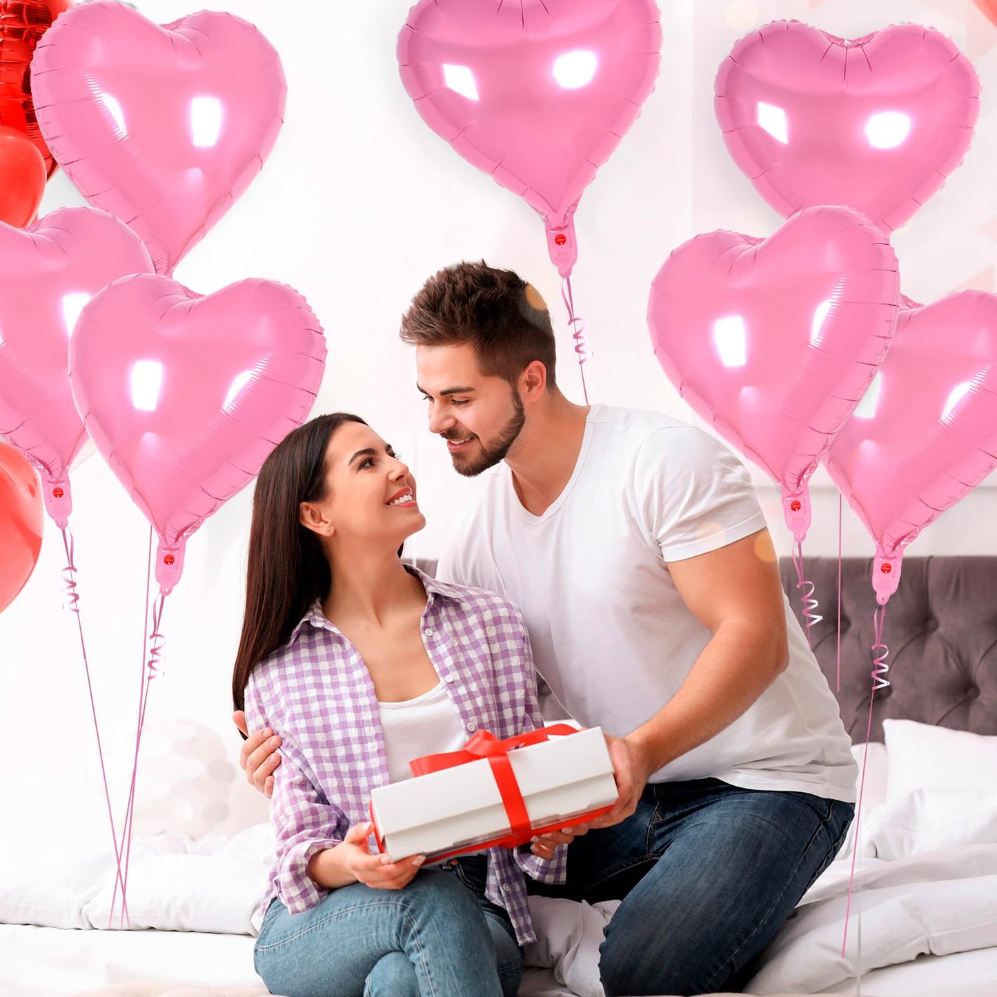 12 Pcs Heart Balloons,18 Inch Pink Heart Foil Balloons Love Balloons Valentine Balloons For Birthday Party Wedding Engagement Pa