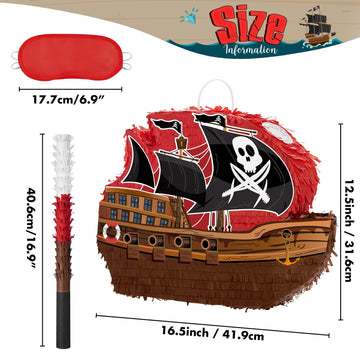WERNNSAI Pirate Piata - Pirate Ship Piata with Blindfold and Bat for Boys Kids Caribbean Pirate Piata Birthday Party Favors Deco