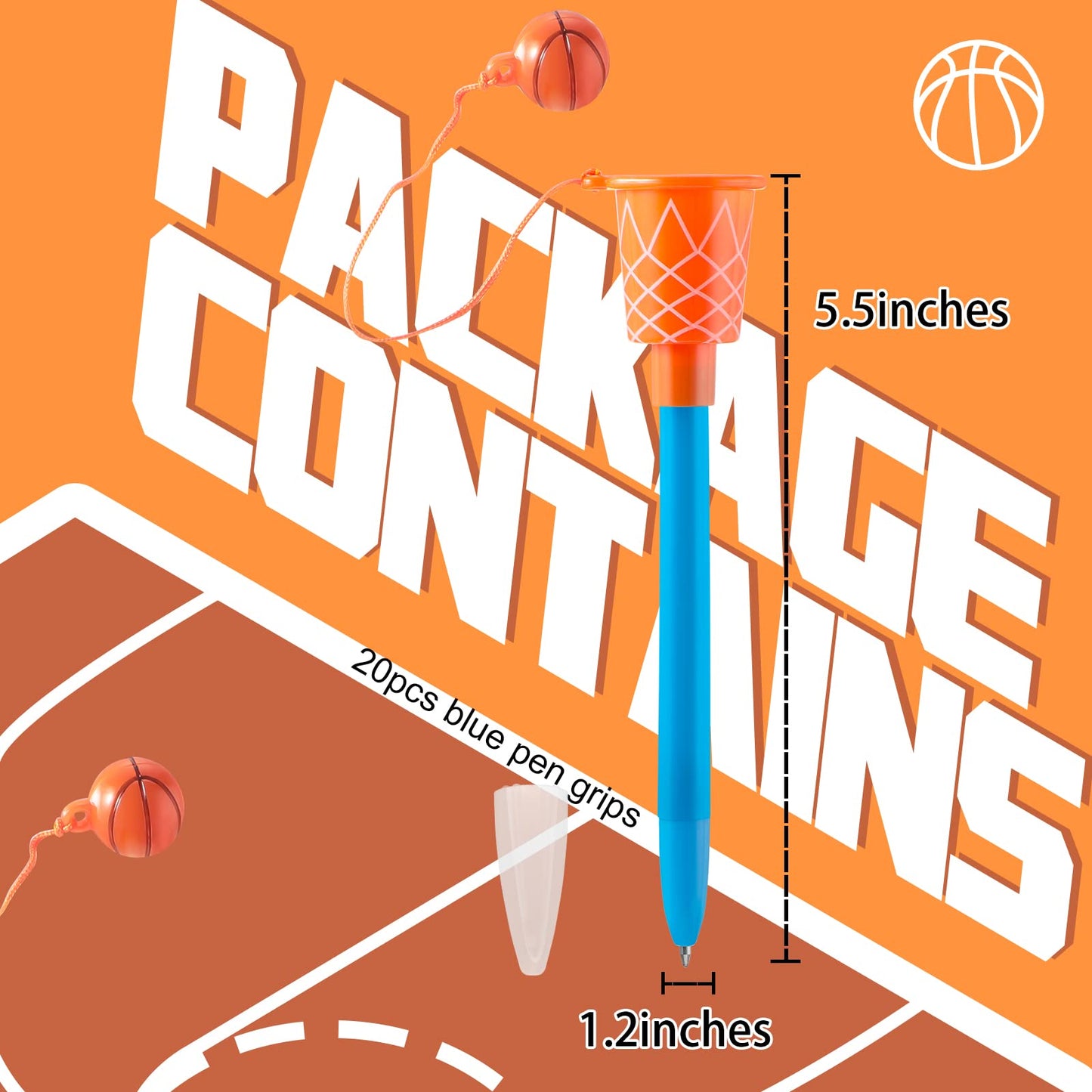 Epakh 20 Pcs Basketball Hoop Pens Basketball Party Favors With Blue Pencil Holders Novelty Pens For Kids Foam Pen Cushion Sports Party Favors For Sports Themed Birthday Party Supplies, 0.7 Mm