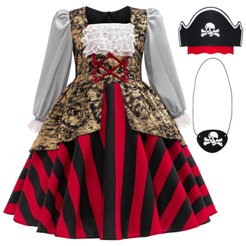 Adreit Girls Pirate Costume Buccaneer Princess Dress Up For Kids With Accessories Halloween Cosplay Party Outfit