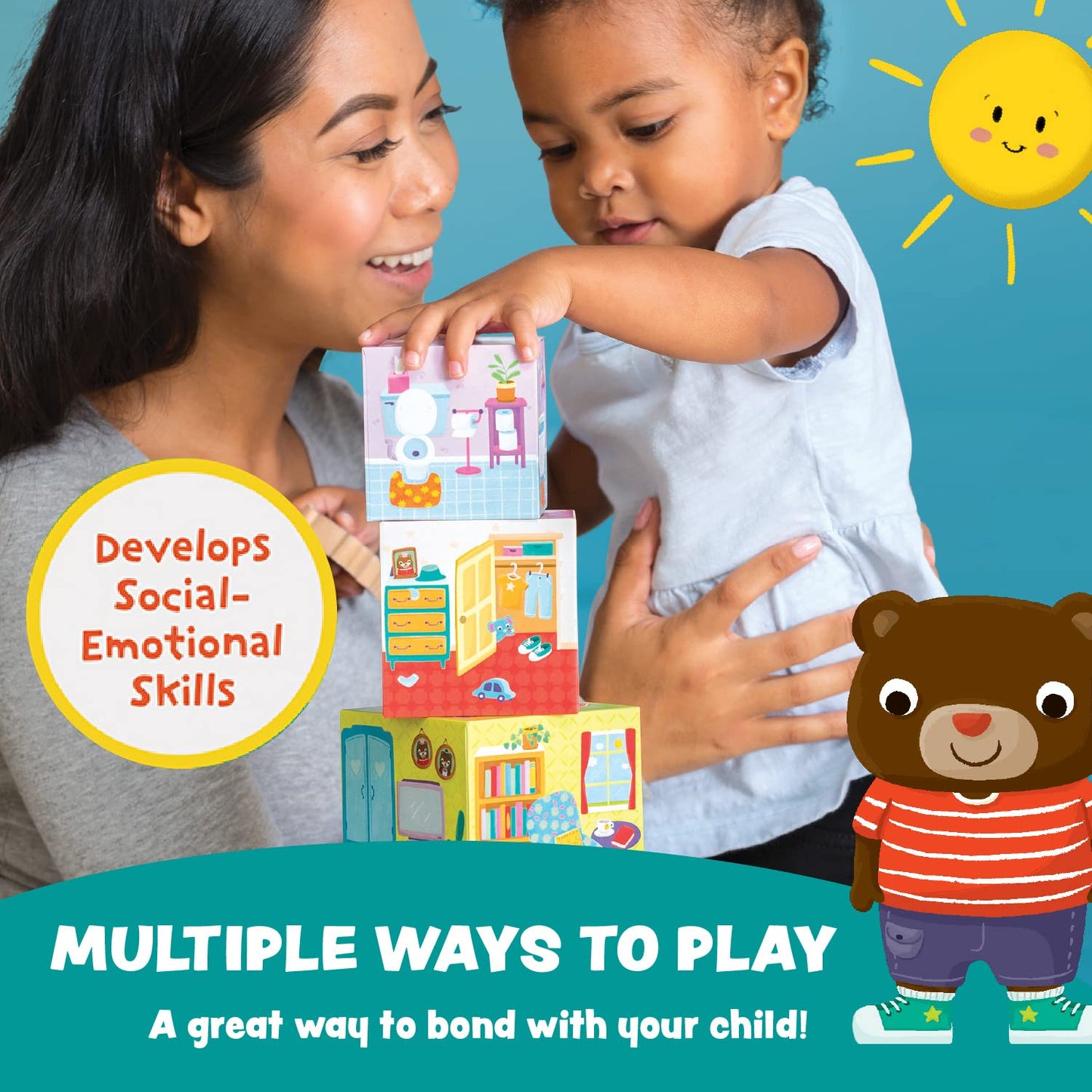 Peaceable Kingdom Where's Bear? Stacking Block Game, Wood, Medium, Multicolor for 2 Year Olds