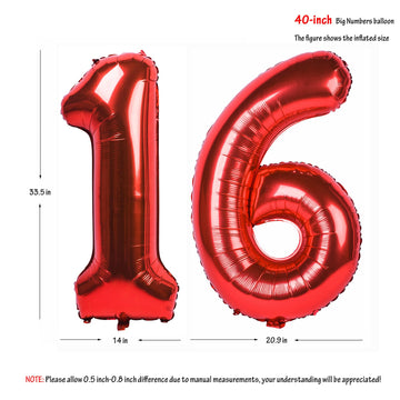 40 In Red Number Balloons Helium Foil Mylar Balloon Birthday Party Banquet Decoration Digital 16