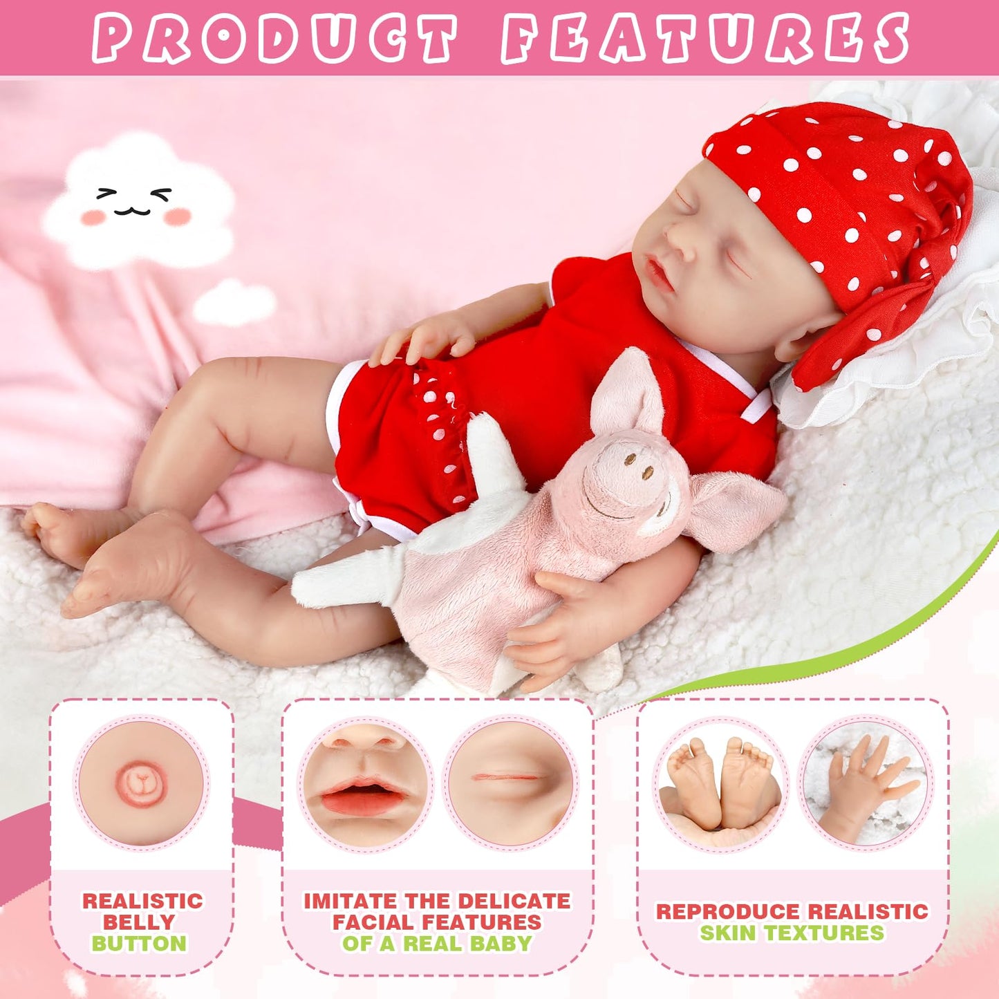 Ivita 16 Inch Sleeping Realistic Full Silicone Baby Doll Reborn Lifelike Newborn Real Life Baby Dolls For Kids Birthday Gifts -