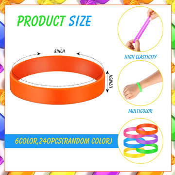 Libima 240 Pcs Neon Silicone Bracelet Bulk Color Wristband Rubber Bracelet for Valentines Day Party(0.47 Inch Width,Cute Color)