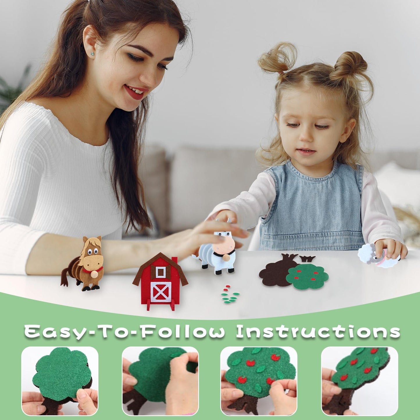 Coola Farm Animals Craft Kit Set for Preschool Kids - Red Barn & Animal Tree Educational Kit for Ages 3-6, Easy DIY Farm Playset