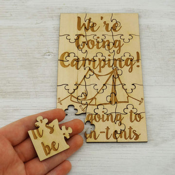 We'Re Going Camping! It'S Going To Be In-Tents - 15 Piece Wood Jigsaw Puzzle, 6'' X 3.5'' Surprise Vacation Trip Reveal