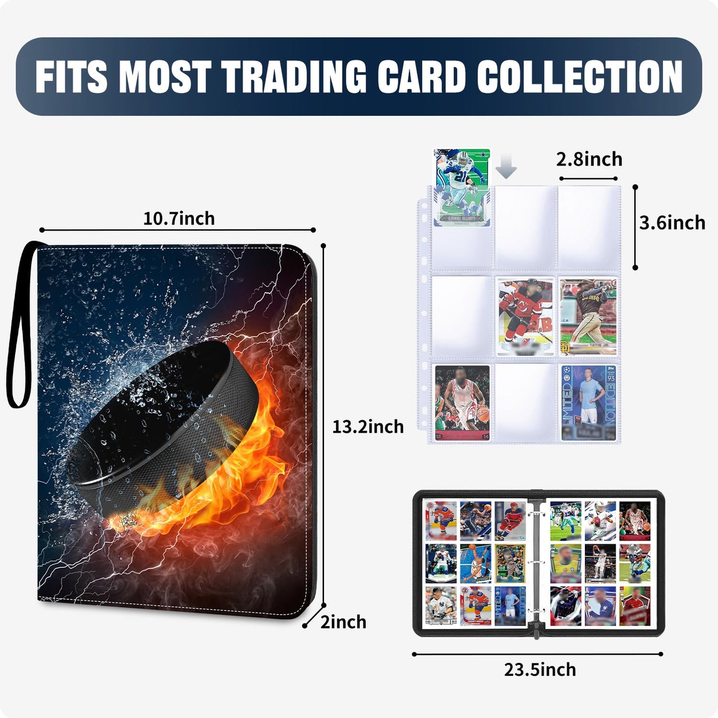 HESPLUS Hockey Card Binder  9-Pocket Cards Holder Trading Card Binder Fits 900 Cards With 50 Removable Double Sided Sleeves  Cards Album Case for Sports Game Trading Cards Display Storage Collection