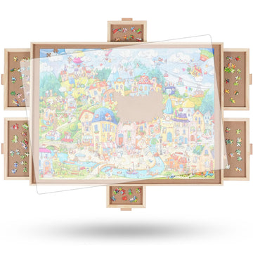 All4Jig 1500 Pieces Rotating Puzzle Board With 6 Drawers And Cover,26'X35'Portable Wooden Jigsaw Puzzle Table For Adults,Lazy Susan Spinning Puzzle Boards Birthday Gift For Mom