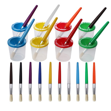 10 Pieces Assorted Colored Paint Brushes Set in 10 Colors and 8 Pieces Spill Proof Paint Cups for Kids School Supplies Art Class