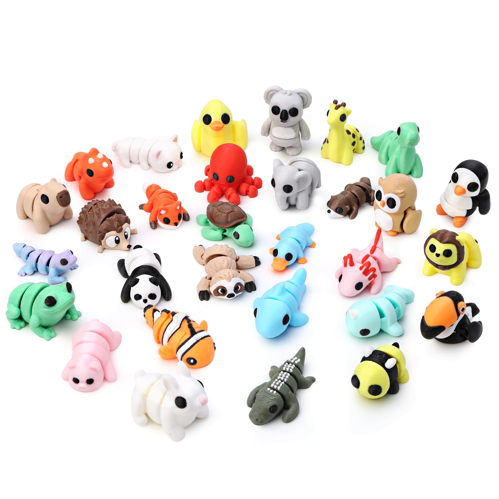Gencokok 30PCS 3D Printed Animals Set  1.96In Mini 3D Printed Animals  Animal Figurines Exquisite Cute Pocket Pets Toy  Cute Articulated Flexible Fidget Toy for Desk Decoration  Party Favors