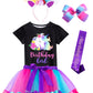 Doctor Unicorn Birthday Girls Unicorn Costume Outfit Rainbow Tutu, Unicorn T-shirt, Satin Sash, Hair Bow & Headband Purple Rainb