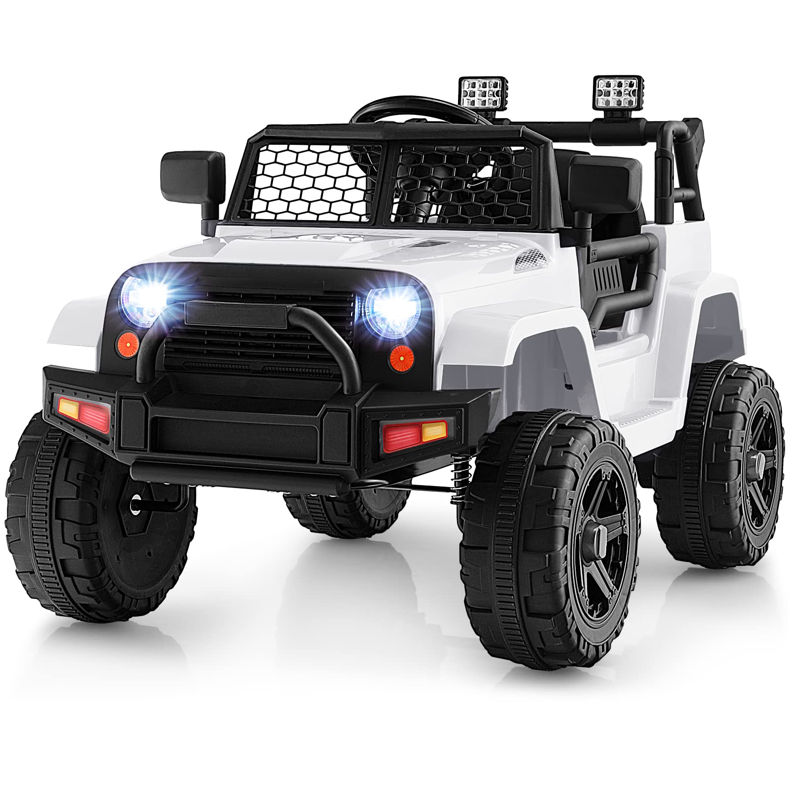 Costzon Ride on Car, 12V Battery Powered Truck Vehicle with Remote Control, Spring Suspension, Headlights, Music, Horn, MP3, USB