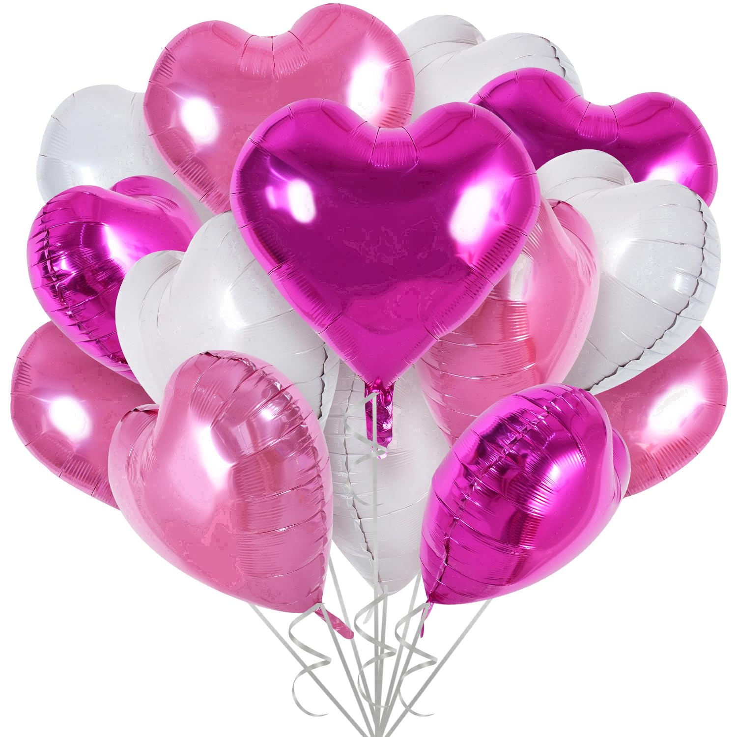 TONIFUL 30Pcs 18 Inch Pink White Heart Balloons Hot Pink Heart Shape Foil Mylar Balloons Decoration for Birthday Valentines Day
