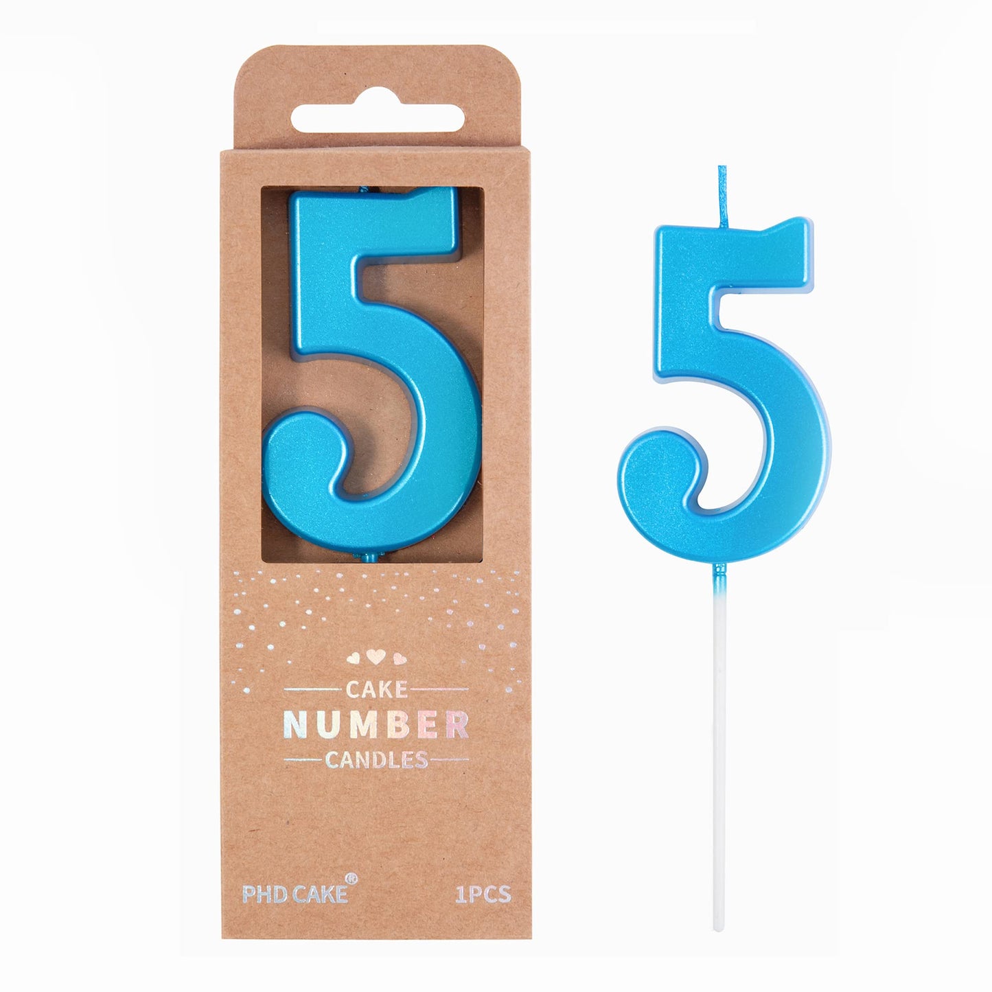 PHD CAKE 2.76 Inch Modern Blue 5 Number Birthday Candles, Blue Number Candles, Cake Number Candles, Party Celebration