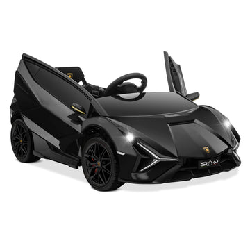 Kidzone Kids Electric Ride On 12V Licensed Lamborghini Sian Roadster Battery Powered Sports Car Toy With 2 Speeds, Parent Control, Sound System, Led Headlights & Hydraulic Doors - Black
