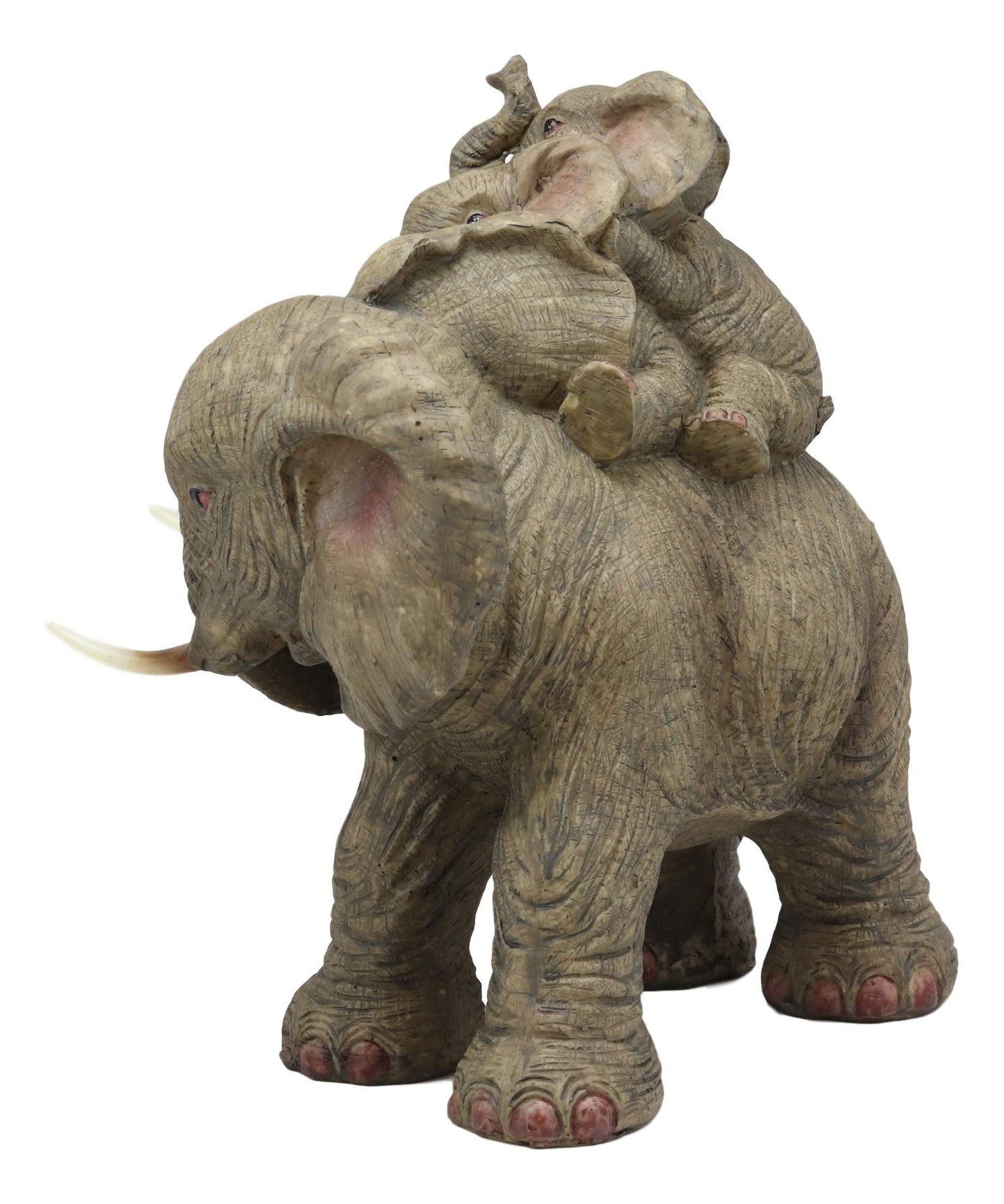 Ebros Wildlife Elephant Father And 2 Calves On Piggyback Playing Statue 10.5' Tall Resin Safari Elephants Family Figurine Sculpture Decor Gifts