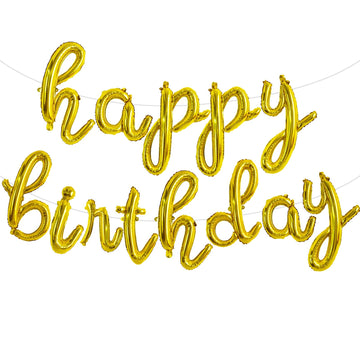 Toniful Gold Happy Birthday Balloons Banner,Cursive Happy Birthday Balloons Gold Birthday Decorations Gold Mylar Foil Birthday B