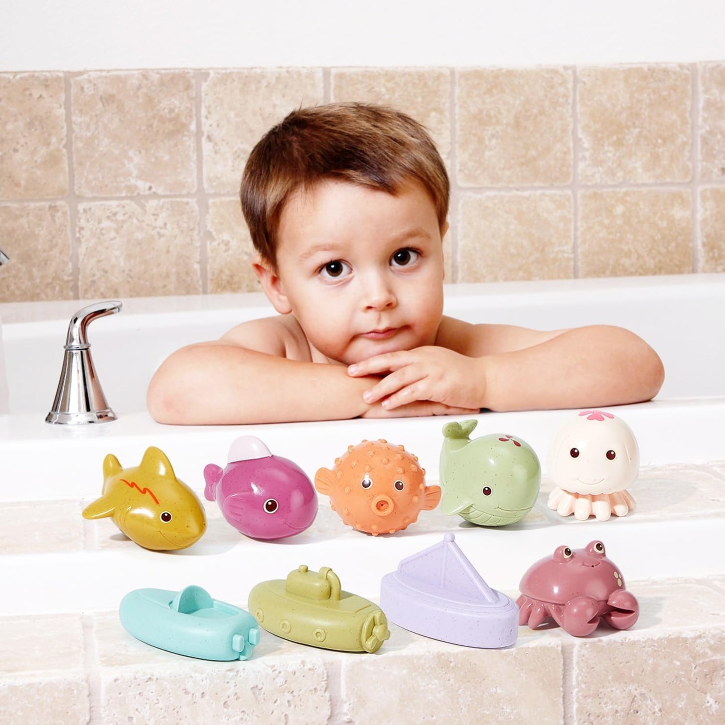 Mold Free Baby Bath Toys For Babies 6-12 Months 9 Pack No Hole Sea Animal And Floating Boats Bathtub Pool Shower Toys Christmas