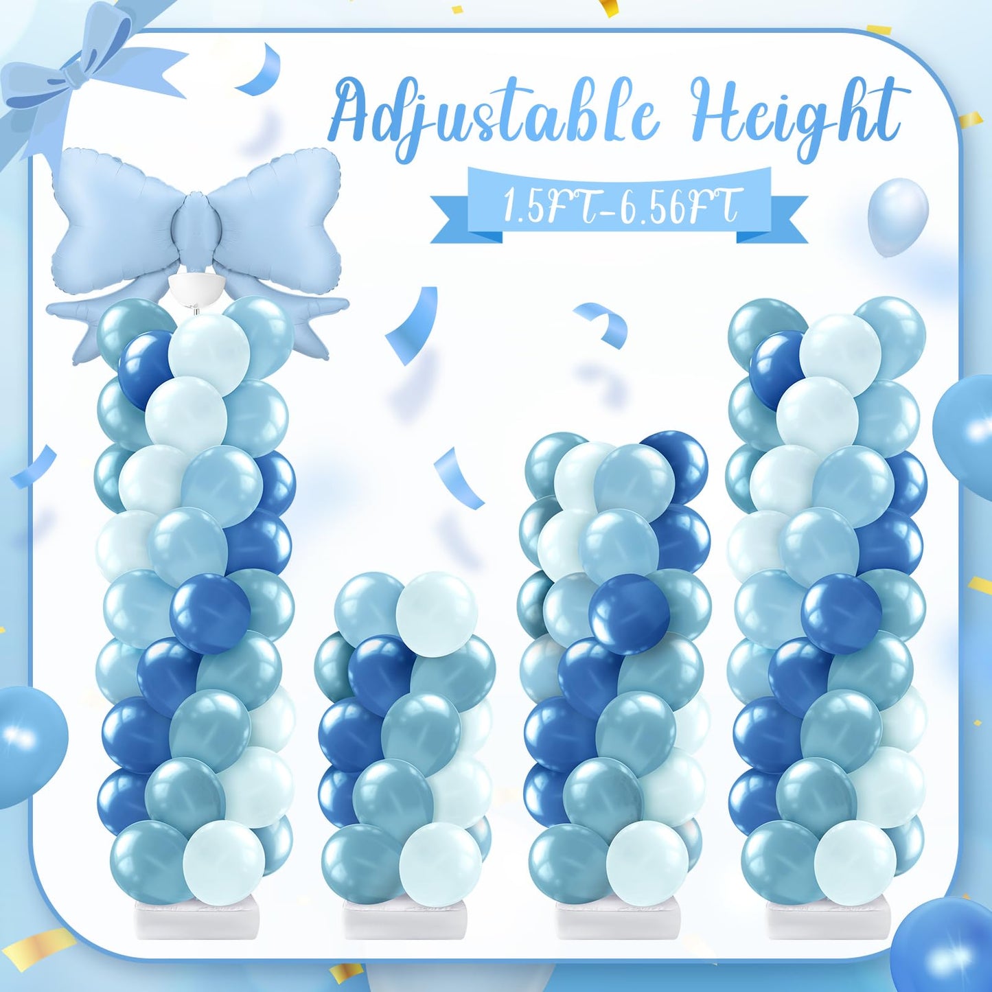 Kasyat Balloon Column Stand Kit - Dusty Blue Bow Decor for Baby Showers, Birthdays, Weddings - AU-Kasyat-1735