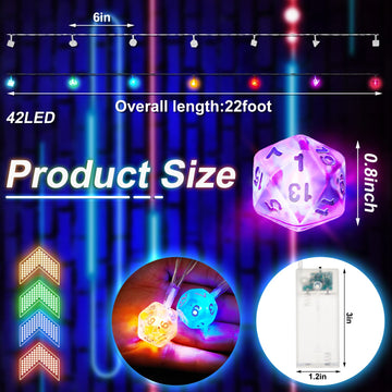 Wettarn 20 ft LED Dice String Lights Dice Lights LED Dice Light up Dice Indoor String Lights Bedroom Extendable for Indoor, Outd