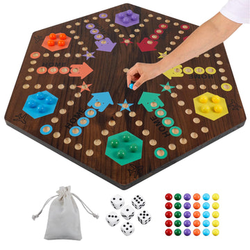 Medikaison Extra Large 23.6 Inches Wahoo Marble Board Game 4 And 6 Players 2 Sided Painted Thicken Wood Board Perfect Game For Family Friends Party (Brush Paint Burn)
