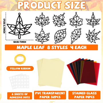 32 Sets Thanksgiving Fall Maple Leaf Suncatchers Craft Kit DIY Window Stained Glass Effect Autumn Maple Leaf Paper Crafts Home S