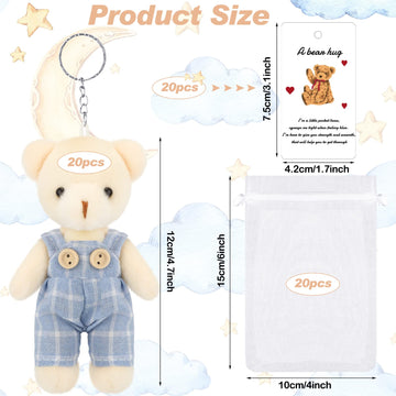20 Sets Miniature Bear With Clothes Stuffed Plush Bear Decorations, 4.7 Inch Bears Baby Shower Doll Favors Bear Hug Gift Card White Organza Bags For Guest Baby Shower Souvenirs Birthday Party (Blue)