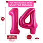 LHOAVWE Hot Pink 14 Number Balloons - 40 Inch Mylar Helium Decorations for 14th Birthday & Anniversaries