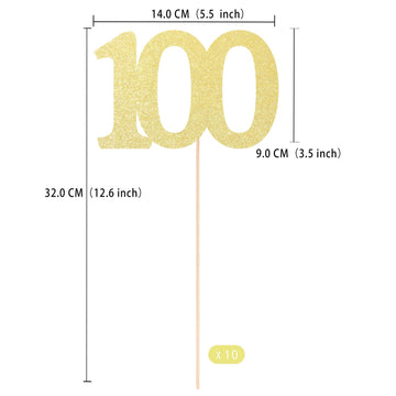 Gexolenu No 100, 10 Pack Double-Sided Gold Glitter 100Th Birthday Centerpieces For Tables, Number 100 Birthday Table Toppers Par