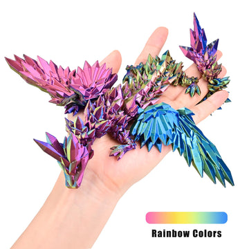 LOCYFENS 12 3D Printed Rainbow Dragon with Wings - Articulated Flying Dragon Toy in Red, Yellow, and Blue for Kids and Collectors