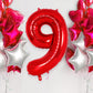 AIQINHU Red Foil Number 9 Balloon, 40 Inch Jumbo Mylar for 9th Birthday Party Decorations
