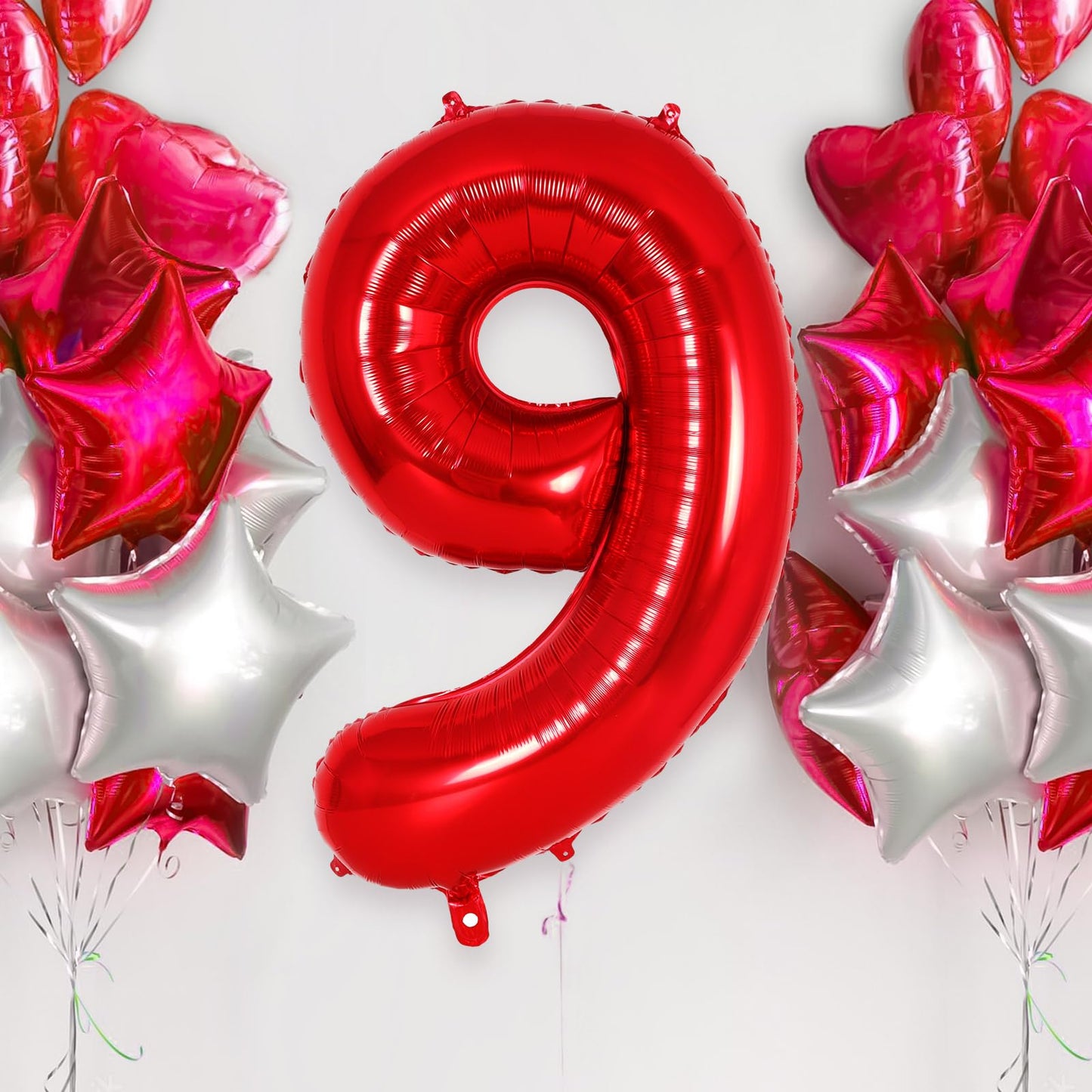 AIQINHU Red Foil Number 9 Balloon, 40 Inch Jumbo Mylar for 9th Birthday Party Decorations