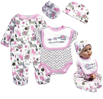 Reborn Baby Girl Dolls Clothes 22 inches 5 pcs Sets Pink Baby Elephant Outfit Accessories for 20-22 Newborn Baby Girl Dolls -Like New