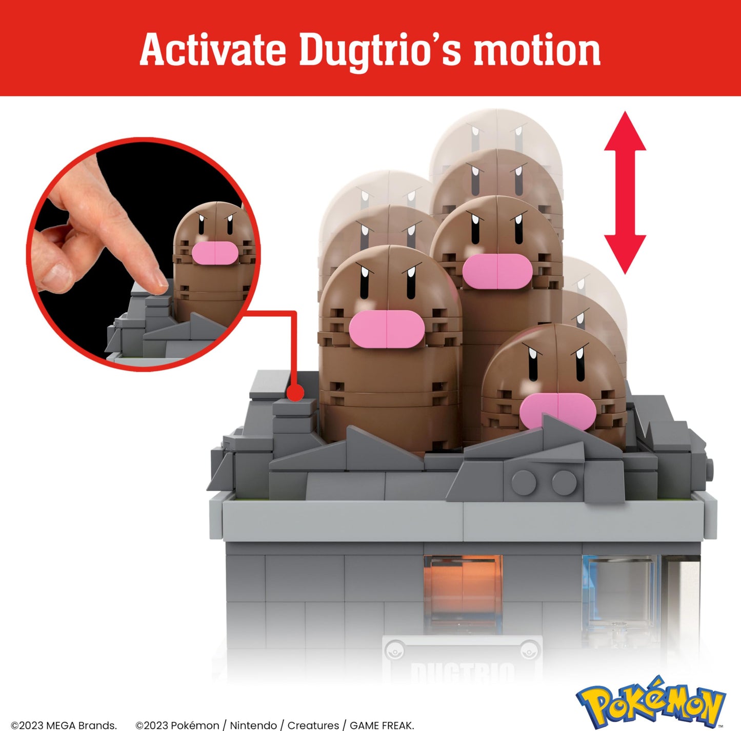 Mega Pok?mon Building Toys Set Mini Motion Dugtrio with 350 Pieces  Pop Up Motion  5 Inches Tall  for mature-themed Collectors