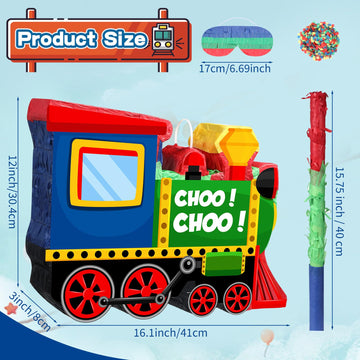 Shappy 3D Train Piñata Red Motorcycle Piñata Small Race Car Birthday Decor With Blindfold Stick Confetti Railroad Bike Car Party Decorations For Racing Theme Birthday Favors Supplies(Train)