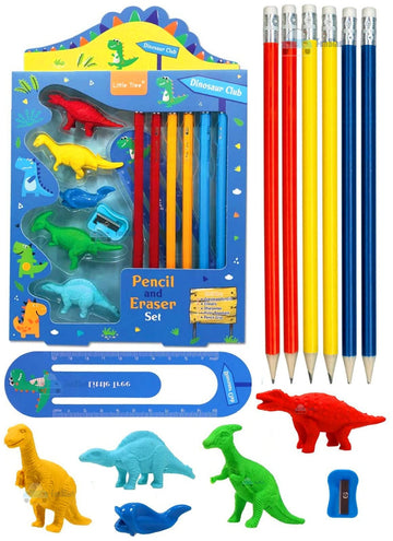FunBlast Dinosaur Stationary Kit for Kids  5 Pencils, 5 Erasers, 1 Sharpener, 1 Ruler Bookmark, Stationary Set for Kid, Return 