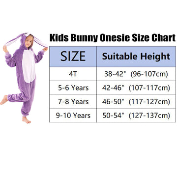 TYONMUJO Animal Onesie Costume for Kids Halloween Costumes for Girls Boys Cosplay Outfit Rabbit Bunny Purple 110