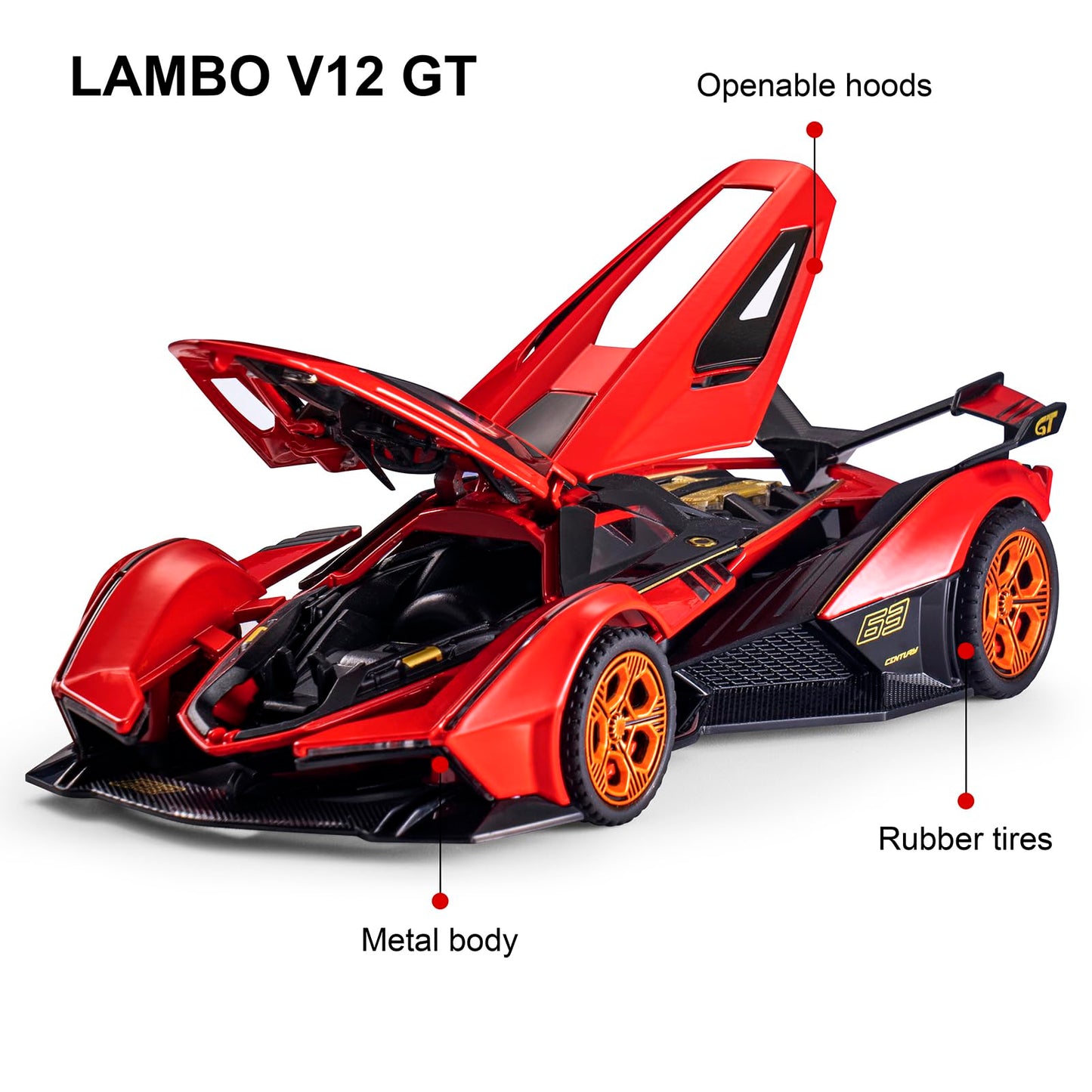 SASBSC Toy Cars Lambo V12 Race Car Toys with Light and Sound Diecast Metal Model Cars for 3+ Year Old Boys Pull Back Car Gift To