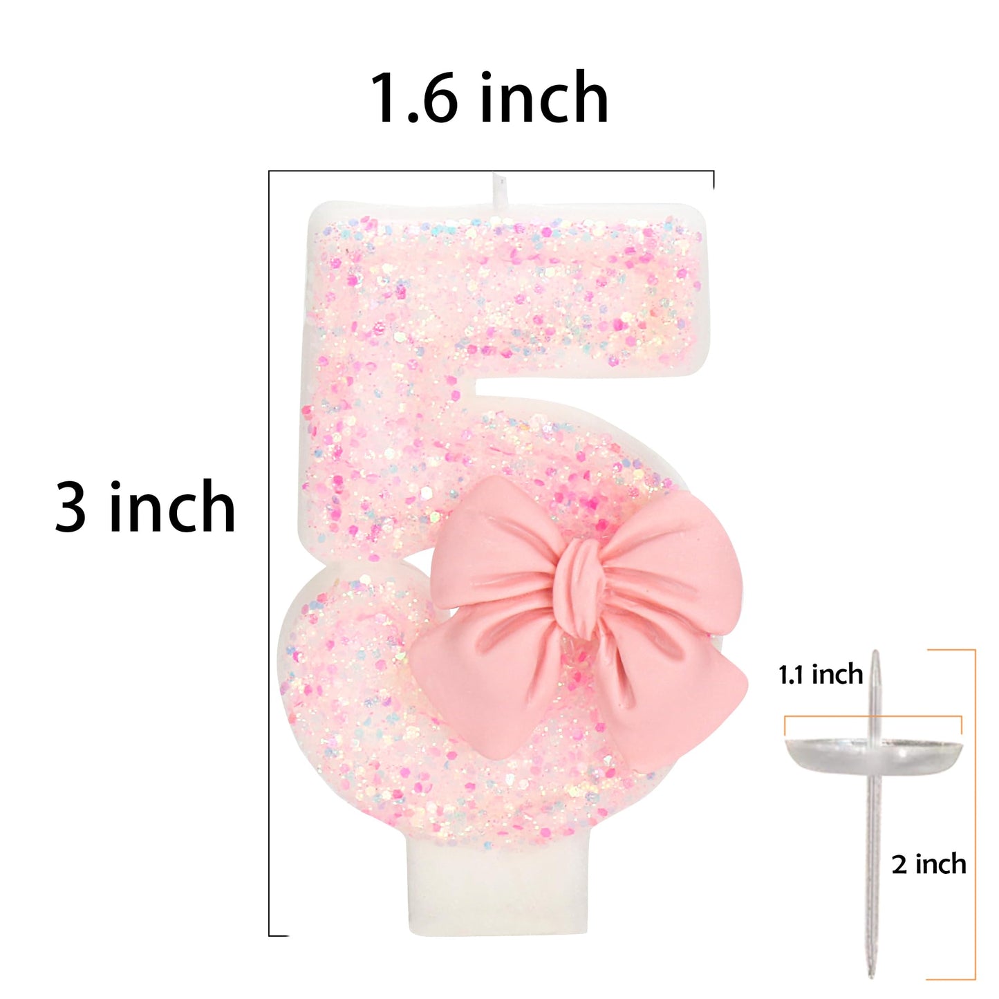 ElekFX 50th Birthday Candles for Cake, Pink Bow Number Cake Candles, 2.76 inch Number Happy Birthday Candle, Cake Topper Decorat