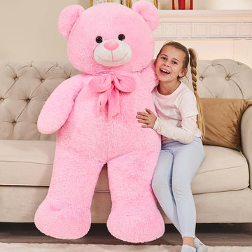 Tezituor Giant Teddy Bear, 4 Feet Soft Big Stuffed Animal Life Size 47 Inch Plush Bear Toy Valentine'S Christmas Birthday Gift For Girlfriend Kids,Pink